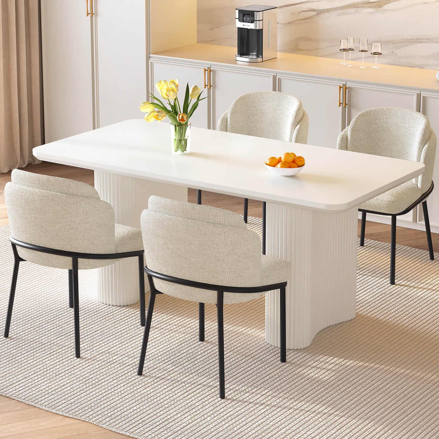 Guyii White Dining Table Set, Modern Rectangular Kitchen Table with 4-8 Chairs