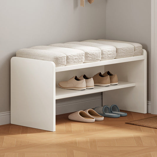 Guyii Cream White Shoe Bench with Storage – Modern Entryway Stool with Padded Seat for Bedroom, Hallway, Living Room