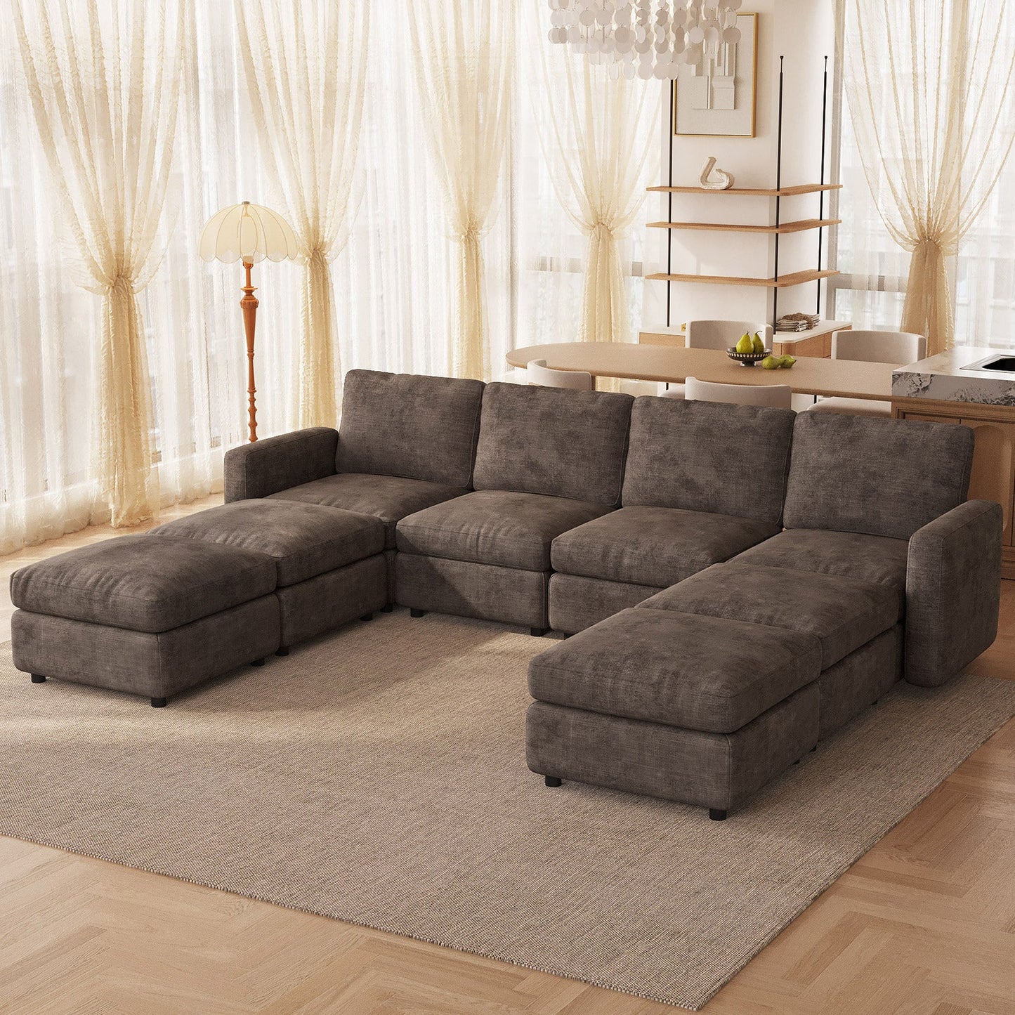 Guyii Oversized Modular Sectional Sofa, Dark Brown 4-9 Seater U-Shaped Convertible Couch with Storage Ottomans, Fabric, Easy Assembly