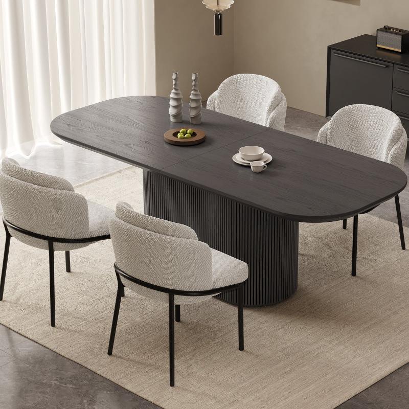 Guyii 63"-86" Black Oval Dining Table, Modern Kitchen Table for Dining Room