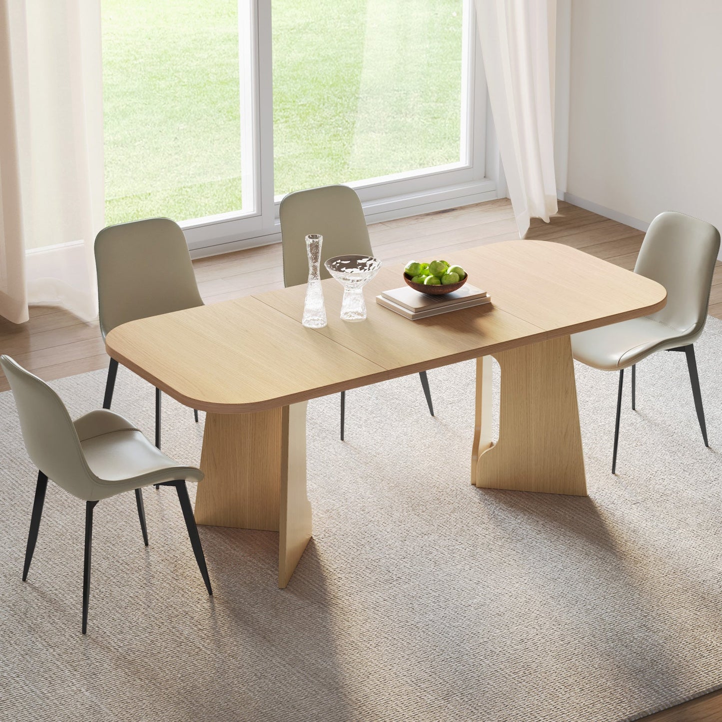 Guyii 70.8" Rectangular Dining Table Set with 4-8 Upholstered Chairs, Modern Farmhouse Kitchen & Dining Room Table for 4-8 People