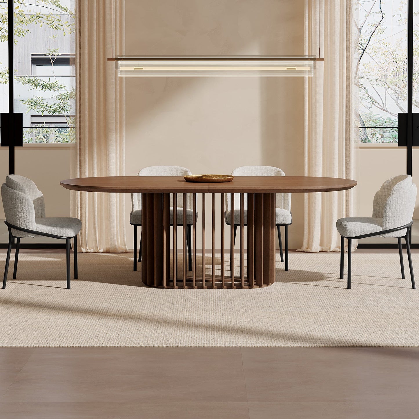 GUYII Modern Farmhouse Large Dining Set, Mid-Century Table & 4-8 Comfortable Chairs