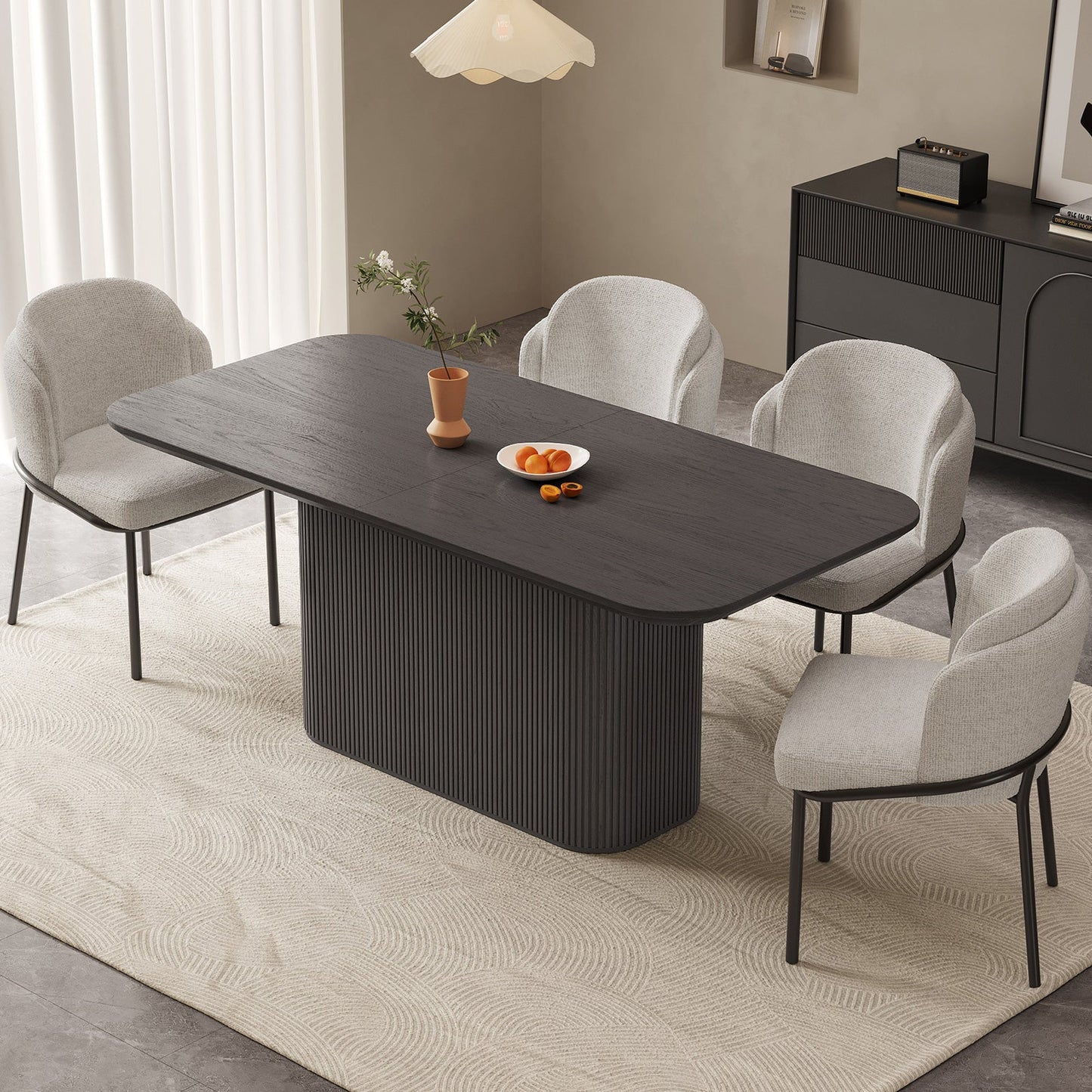Guyii 63.55" Rectangular Dining Table, Modern Kitchen Table for Kitchen, Living Room (Black, Table Only)