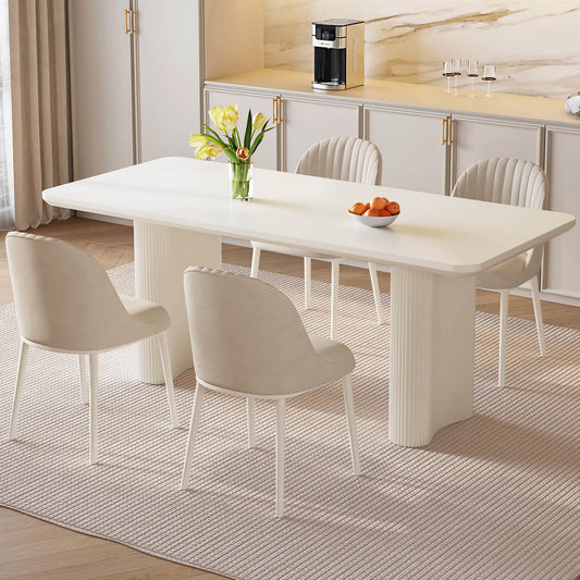 Guyii 62.99" White Rectangular Dining Table Set with 4 Chairs, Modern Kitchen Table Set