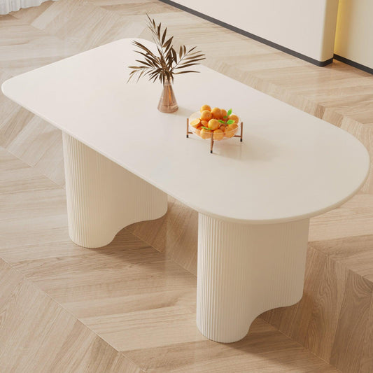 Guyii 55"-70" White Dining Table, Modern Kitchen Table for Dining Room