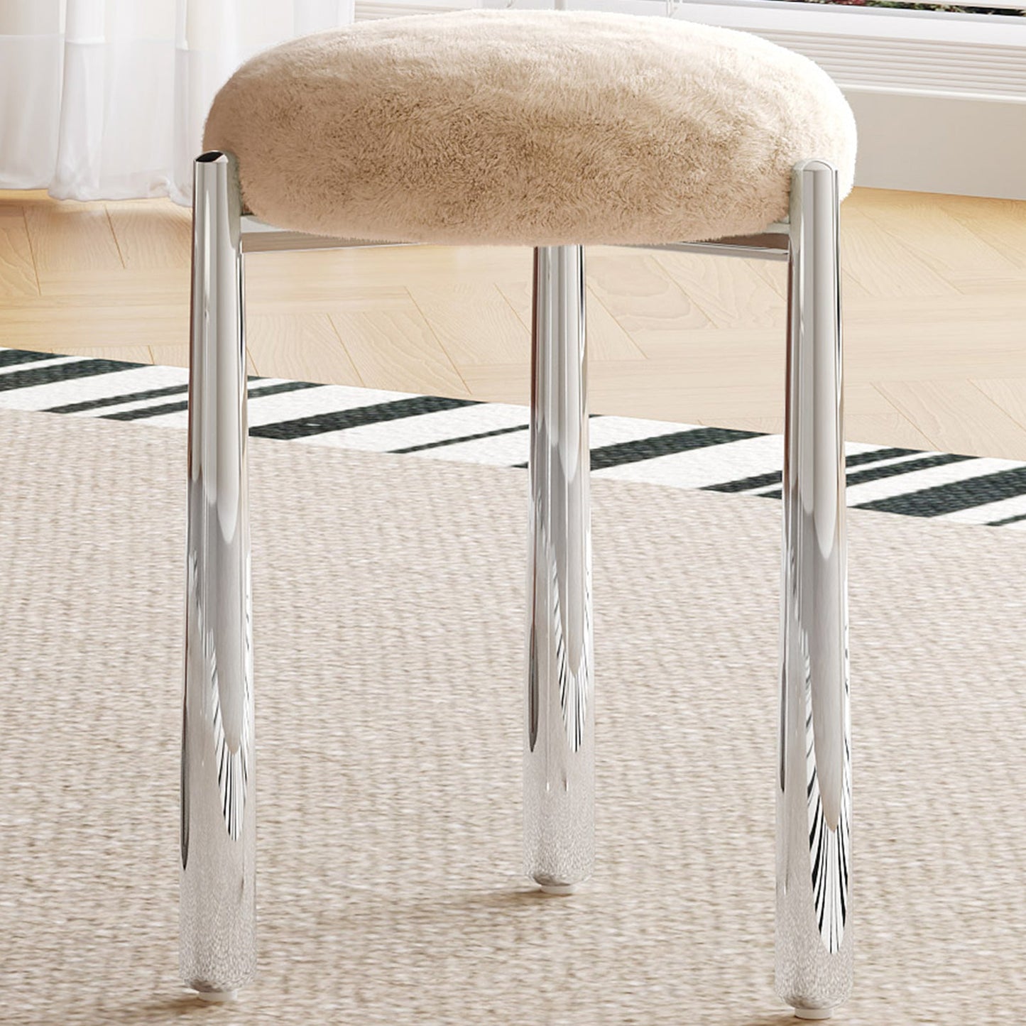 Guyii 4-Pack Light Brown Velvet Dining Chairs Set, Modern Vanity Stool