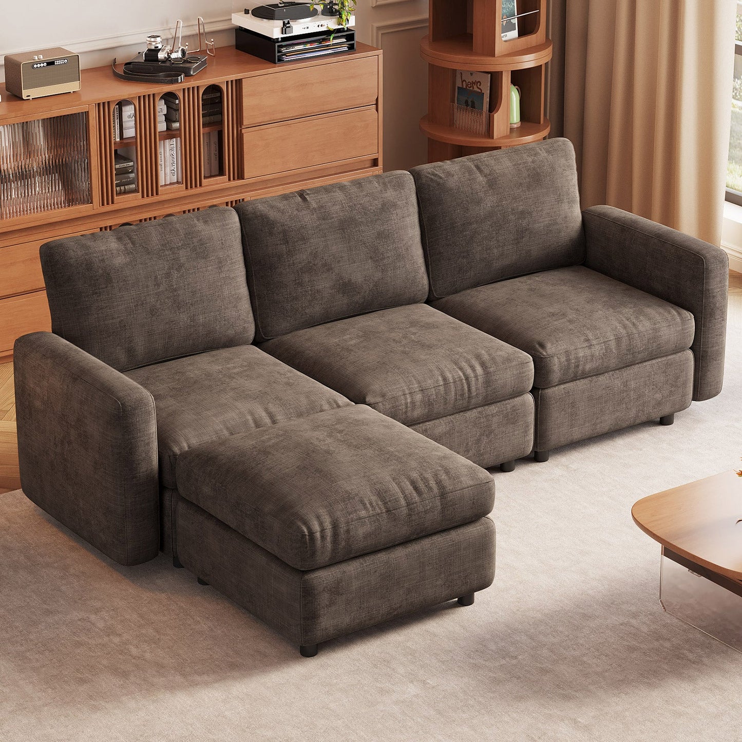 Guyii Oversized Modular Sectional Sofa, Dark Brown 4-9 Seater U-Shaped Convertible Couch with Storage Ottomans, Fabric, Easy Assembly