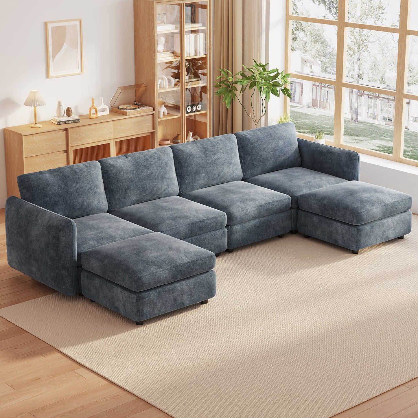 Guyii  Oversized U-Shaped Modular Sectional Sofa with Storage Ottomans, 5-9 Seater  Couch for Living Room, Blue Fabric, Easy Assembly