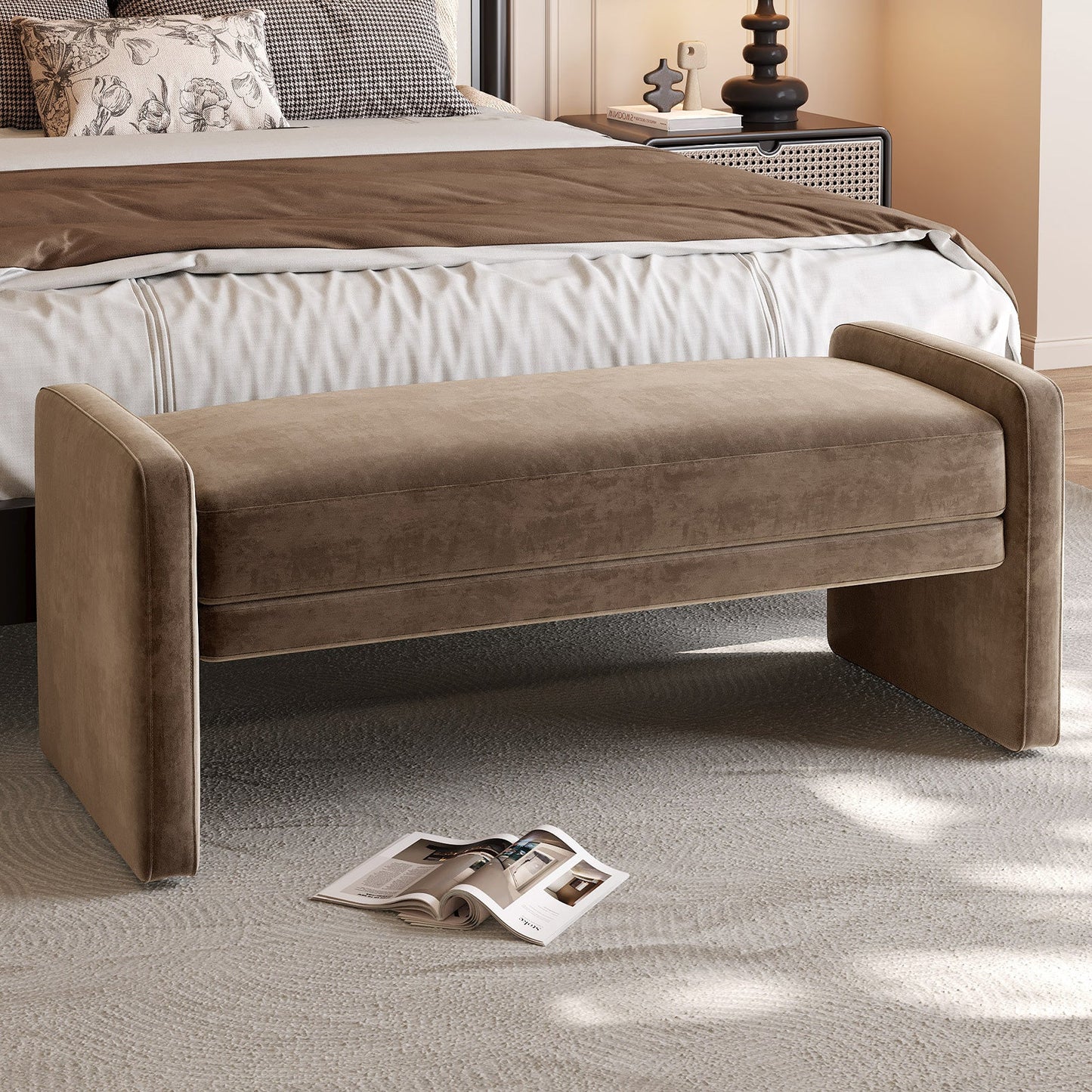 Guyii Deep Brown Multi-Functional Storage Bench – Modern Entryway & Bedroom Seat with Cushion