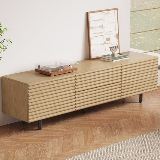 Guyii Modern TV Stand – Wood Color TV Cabinet with 2 Cabinets and 2 Storage Drawers for Living Room, Bedroom, and Home Entertainment