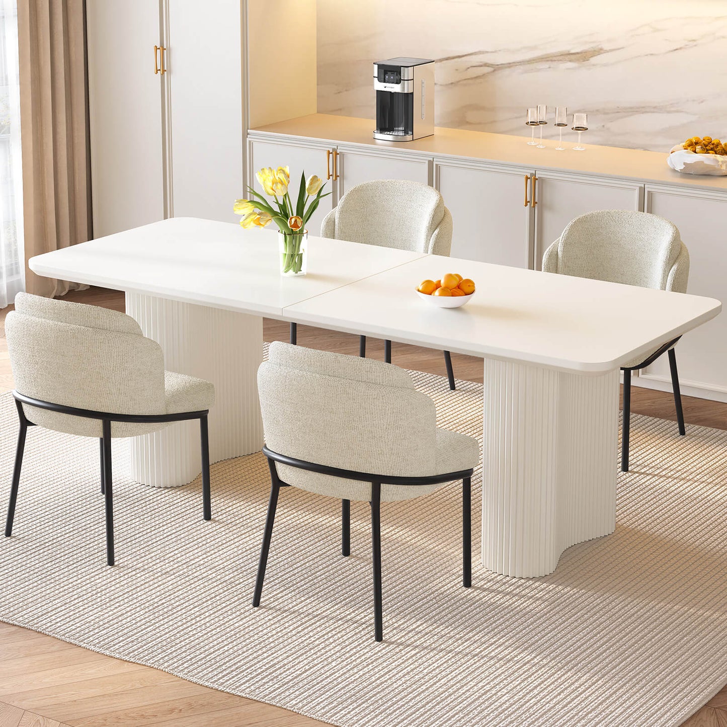 Guyii White Dining Table Set, Modern Rectangular Kitchen Table with 4-8 Chairs