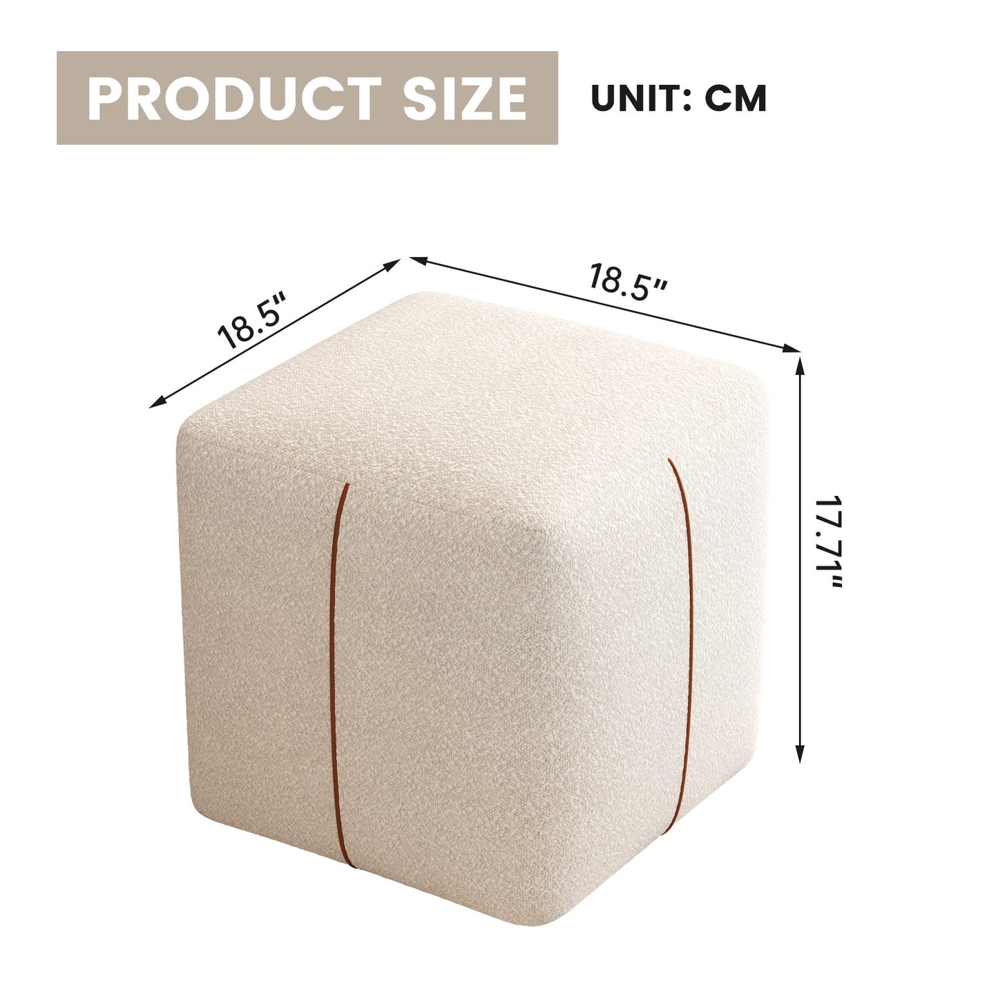 Guyii Beige Square Stool – Modern Upholstered Low Ottoman for Bedroom, Living Room, Entryway
