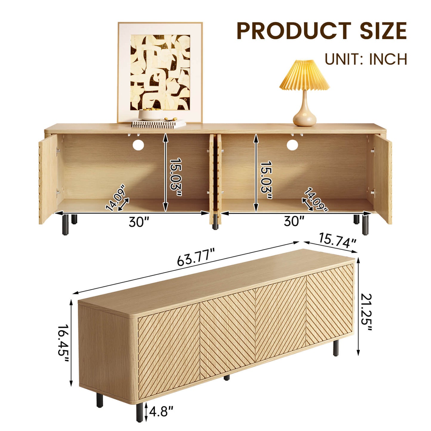 Guyii TV Stand for Living Room - Storage Media Console Table for 65" TV