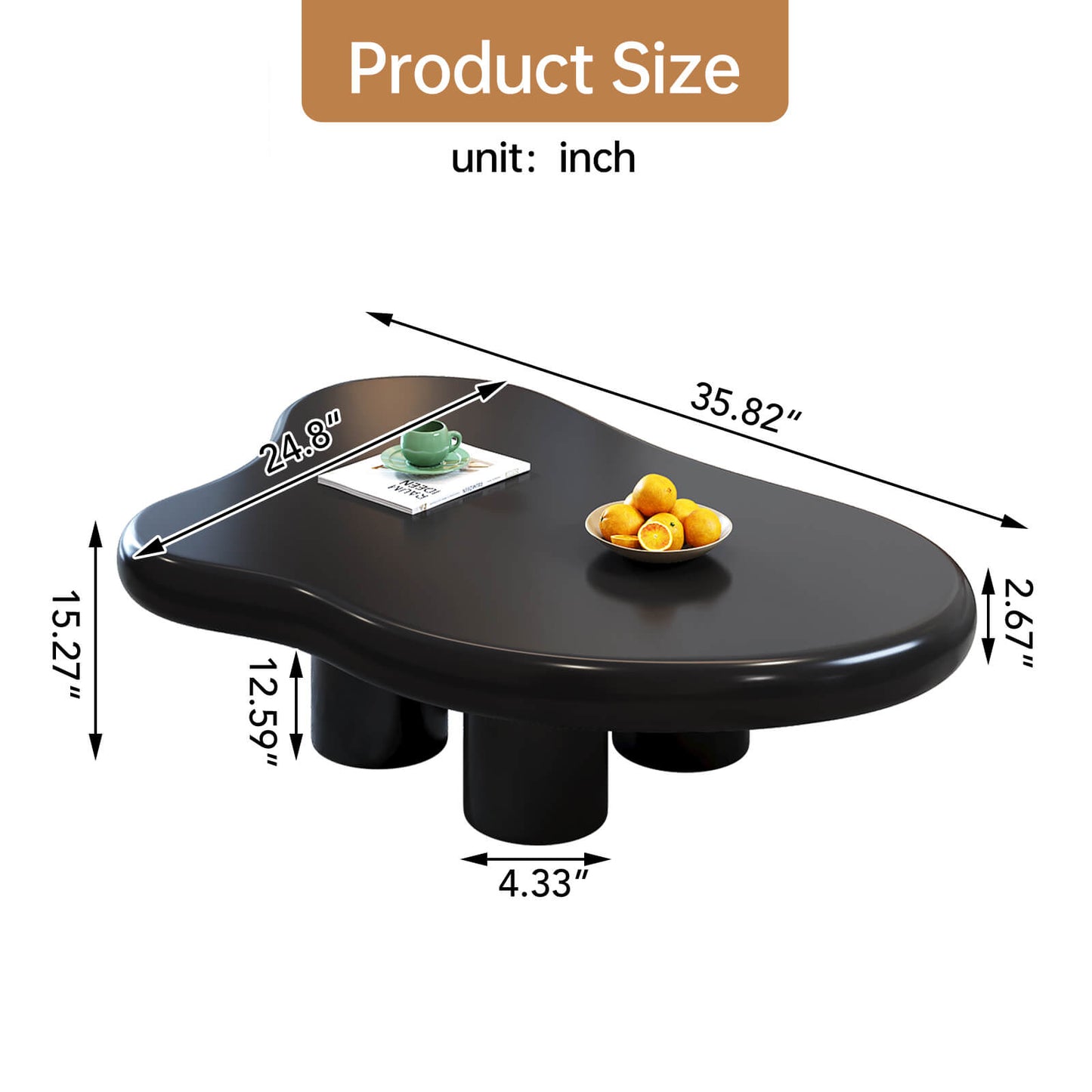 Guyii 35.82" Black Cloud Coffee Table, Cute Modern Coffee Table with 4-Leg Design
