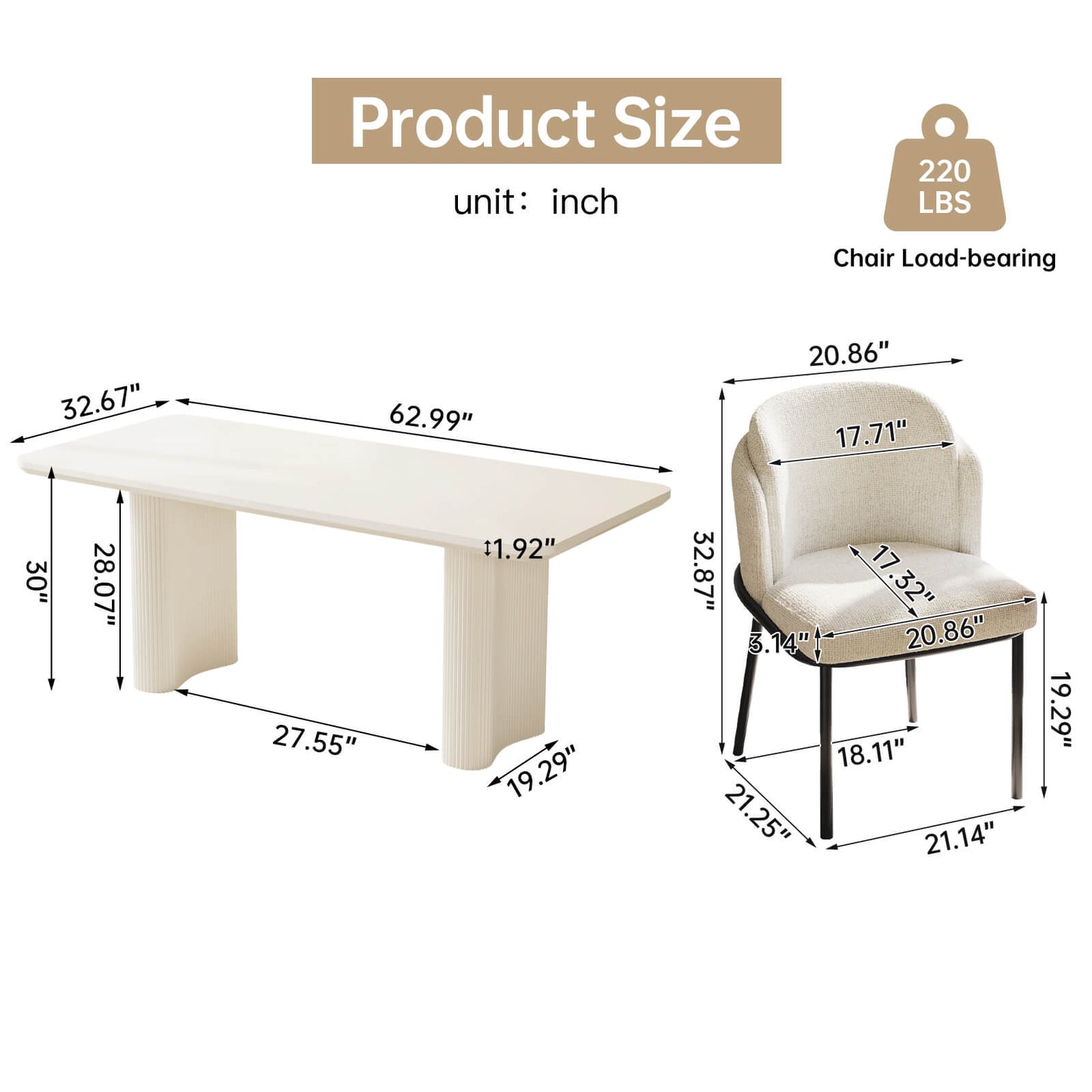 Guyii White Dining Table Set, Modern Rectangular Kitchen Table with 4-8 Chairs