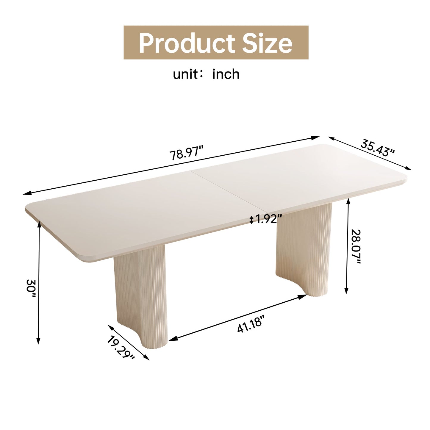 Guyii 63"-79" White Rectangular Dining Table, Modern Kitchen Table for Dining Room