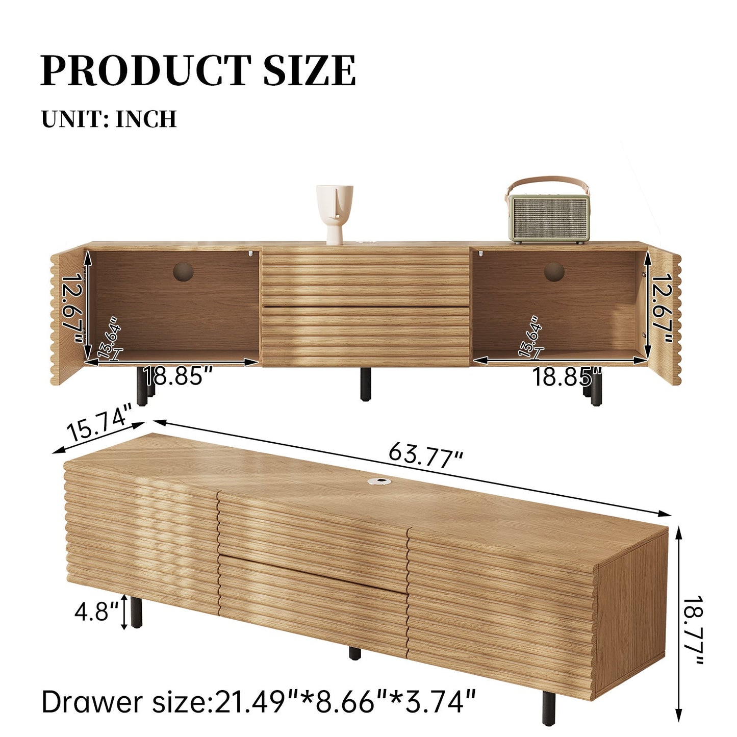 Guyii Modern TV Stand – Wood Color TV Cabinet with 2 Cabinets and 2 Storage Drawers for Living Room, Bedroom, and Home Entertainment