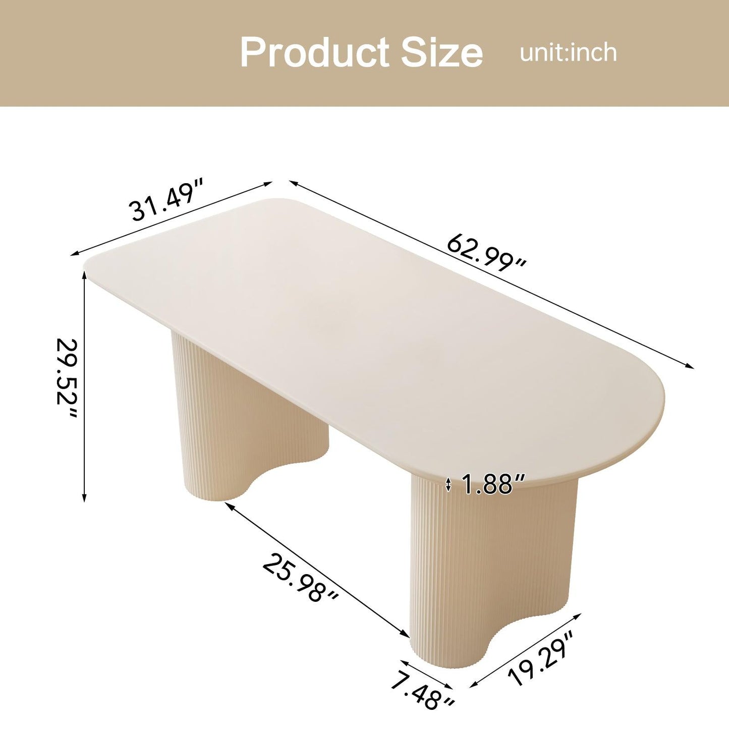 Guyii 55"-70" White Dining Table, Modern Kitchen Table for Dining Room