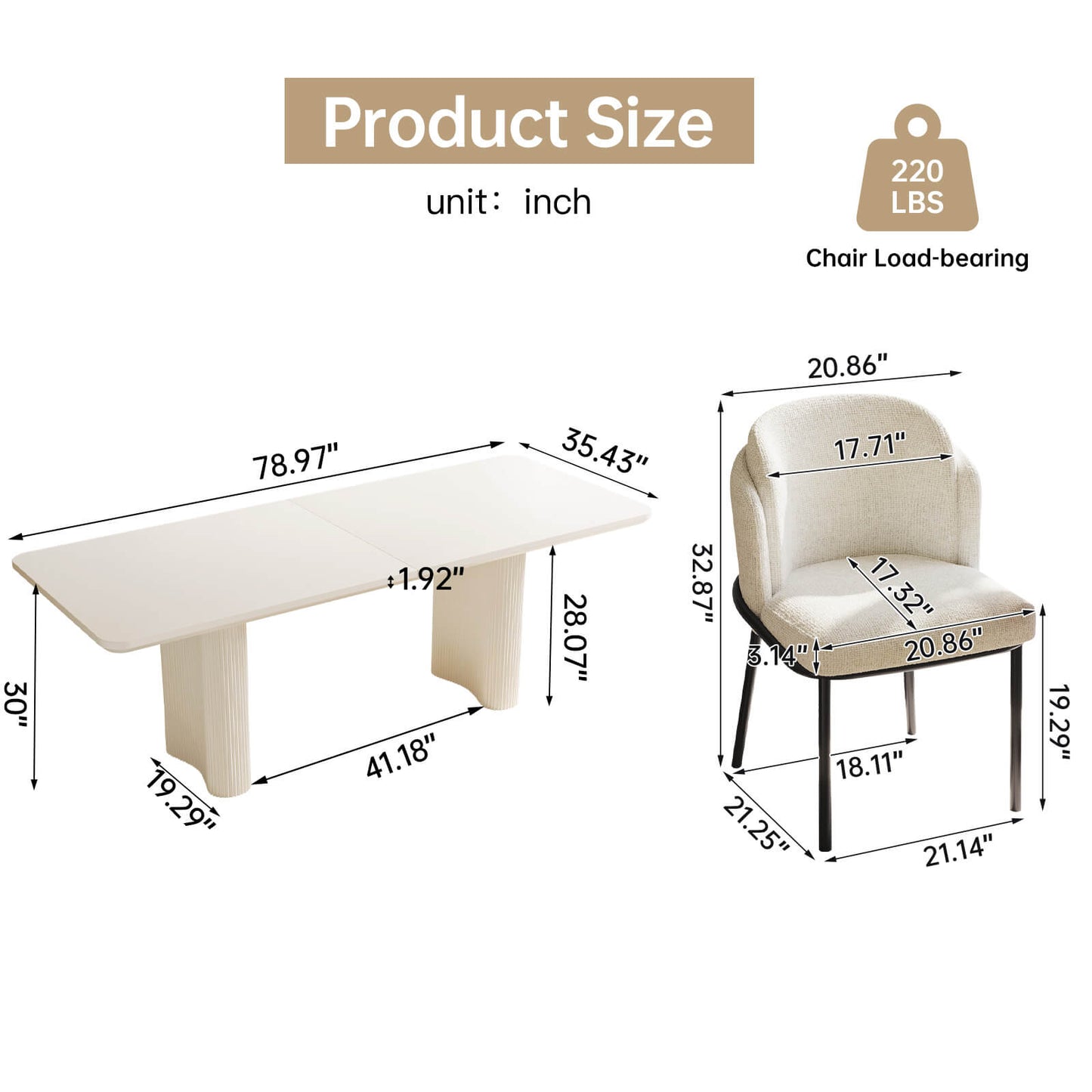 Guyii White Dining Table Set, Modern Rectangular Kitchen Table with 4-8 Chairs