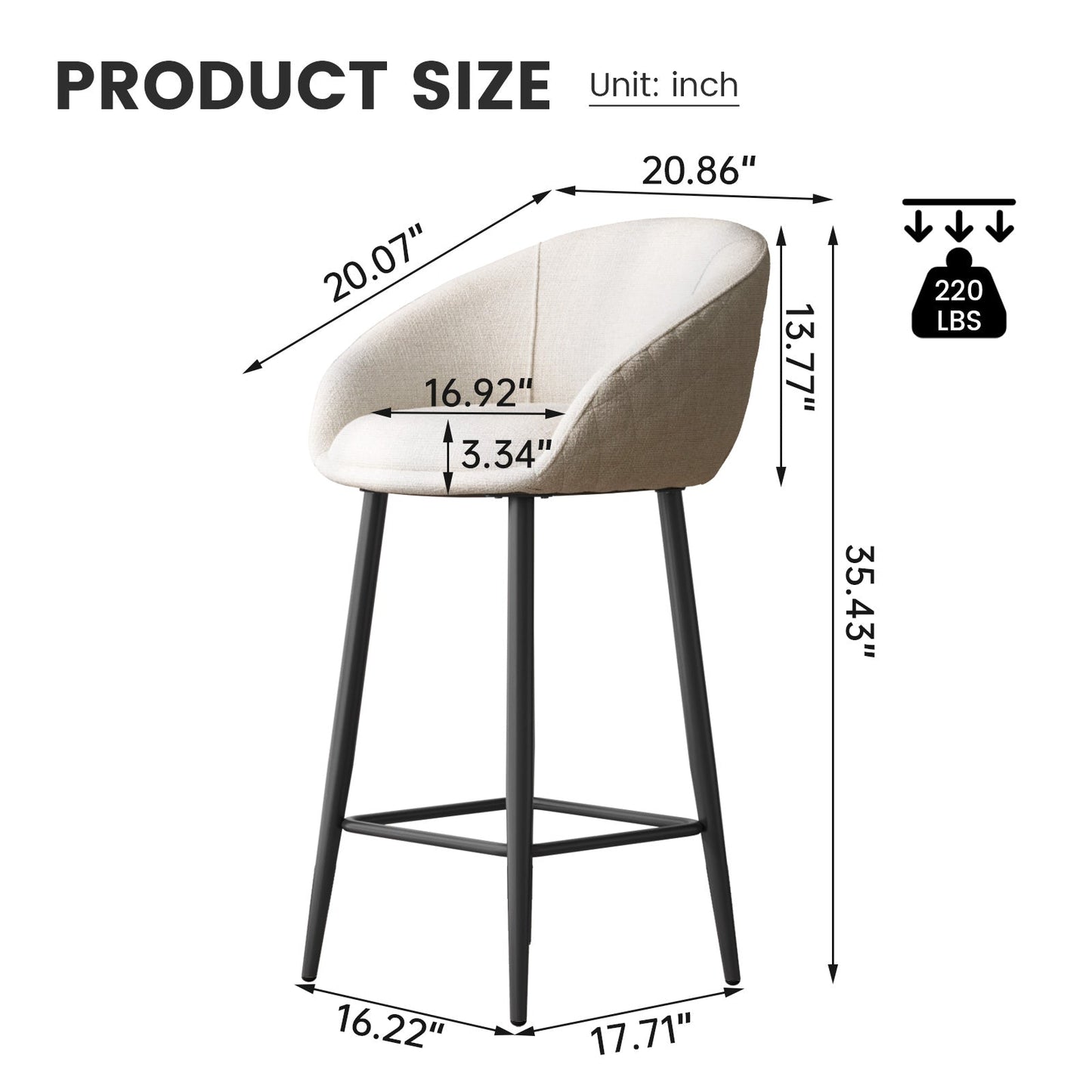 Guyii 2-Pack Counter Stools Set, 35.43" H Linen Fabric Bar Chairs