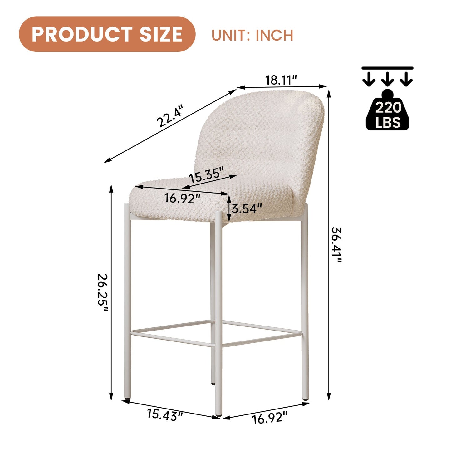 Guyii 2-Set Counter Height Bar Stools Set of 2, Upholstered Barstools with Backs and Metal Legs