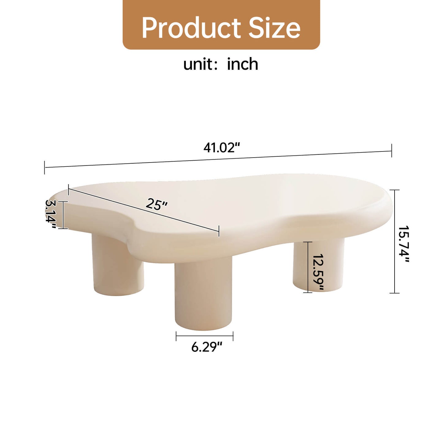 Guyii 41.02" White Cloud Coffee Table, Cute Modern Coffee Table with 3-Leg Design-Q1522DE