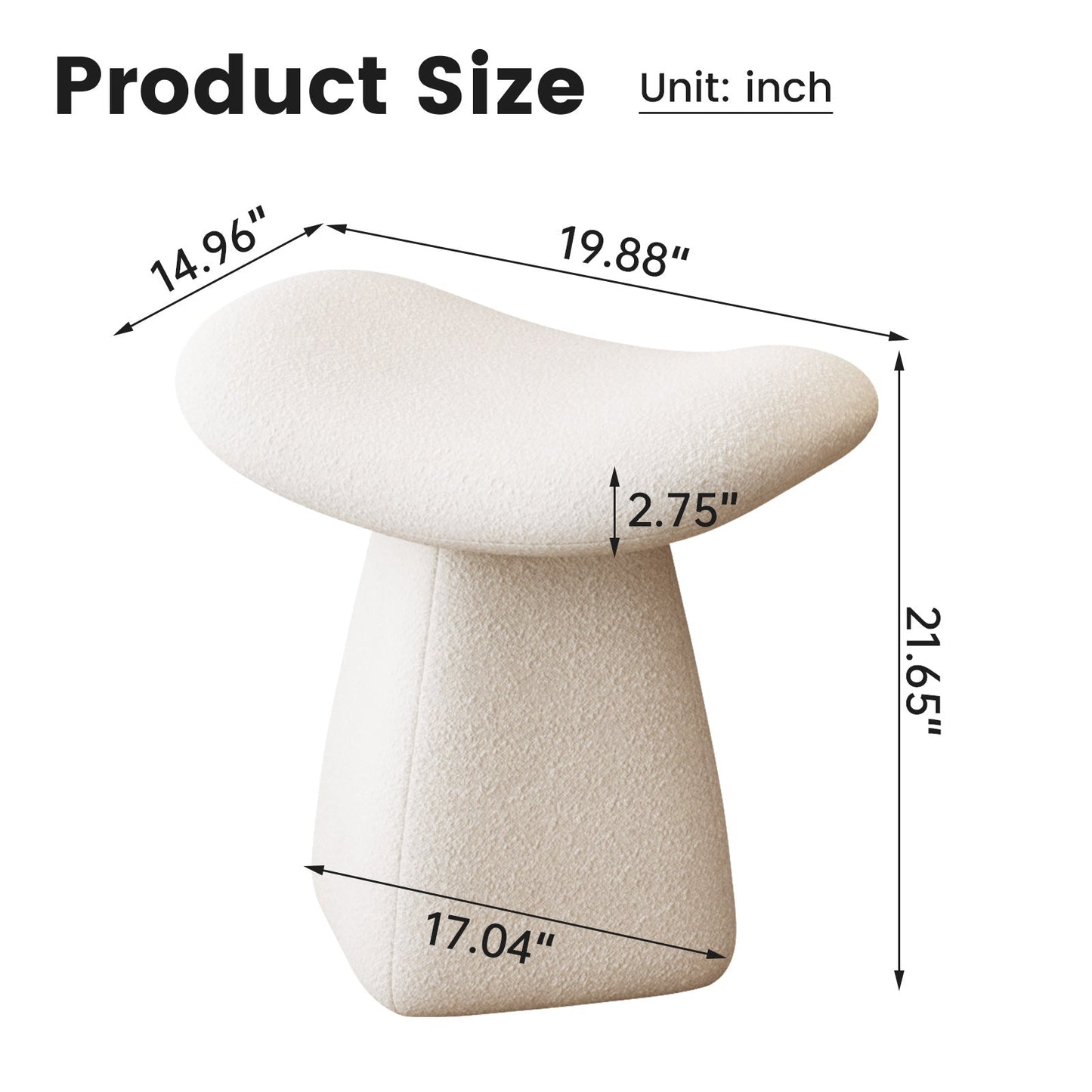 Guyii Boucle Curved Saddle Makeup Stool, Modern Footrest for Dressing Table, Entryway, Living Room