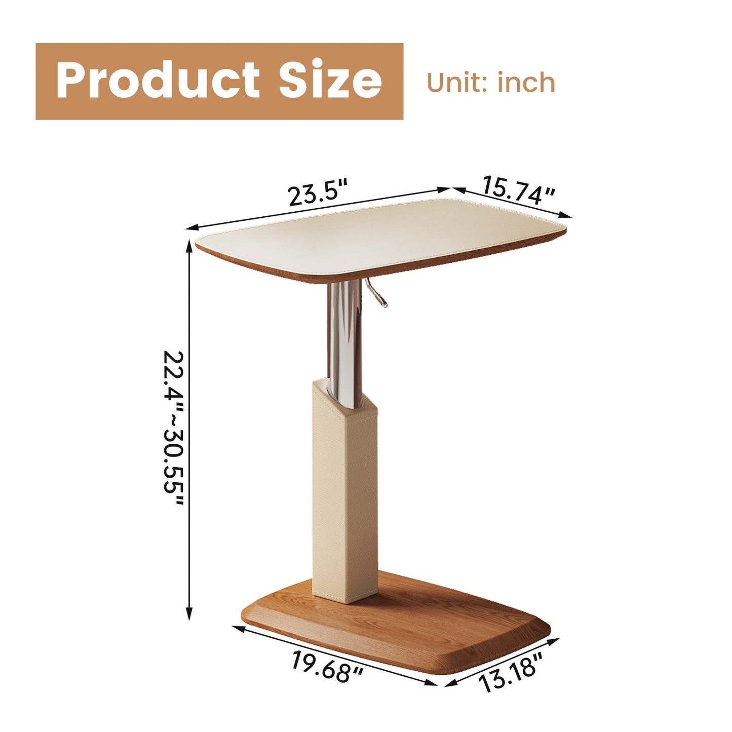 Guyii Adjustable Overbed Bedside Table, Pneumatic Adjustable Height Laptop Computer Table