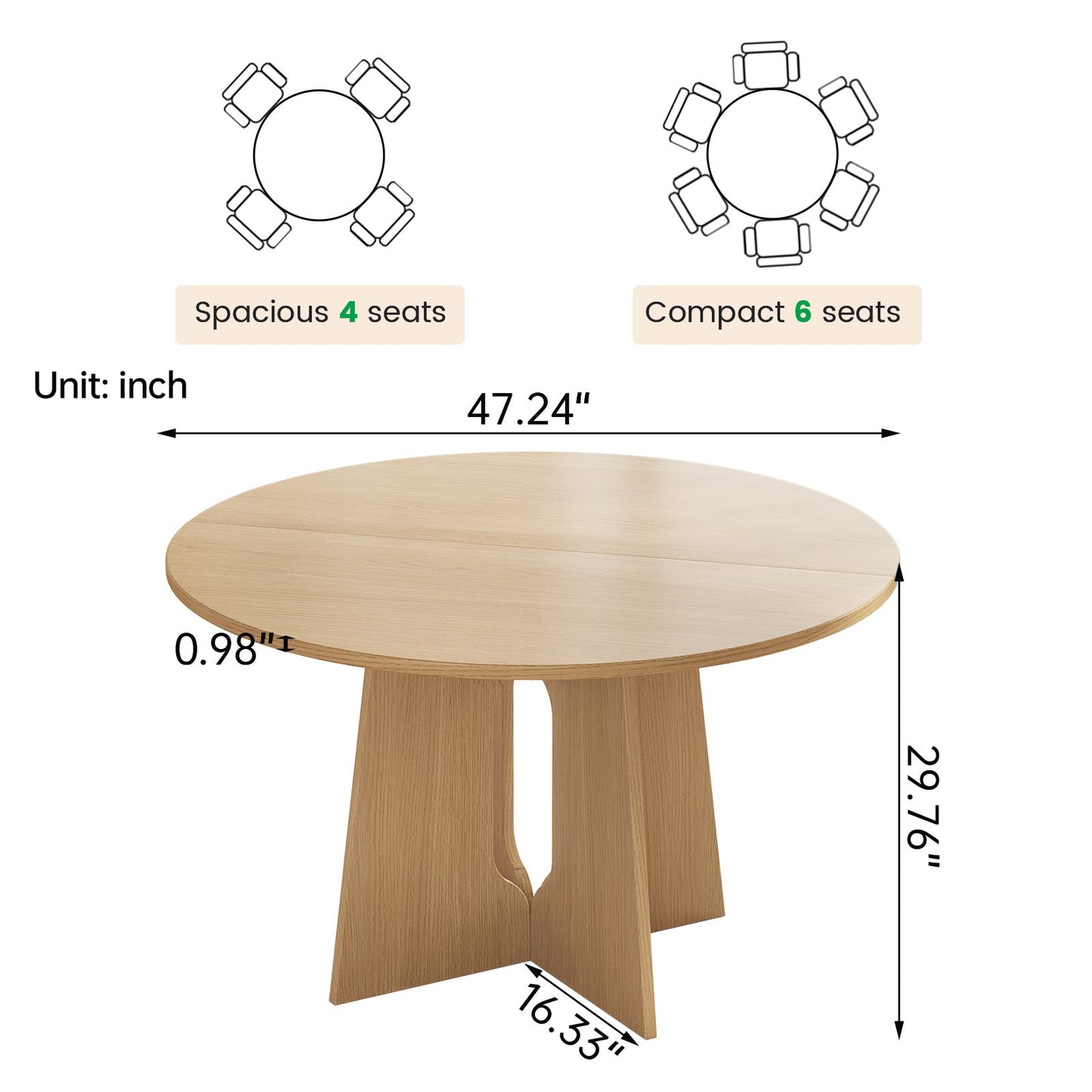 Guyii wood color round dining table for 4 people with X-shaped legs for restaurant breakfast nook