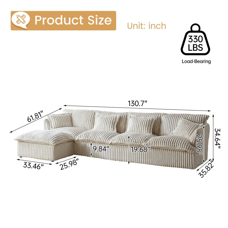 Guyii Oversized 1-4 Seater Sofa, Extra-Wide Convertible Couch with Pillows
