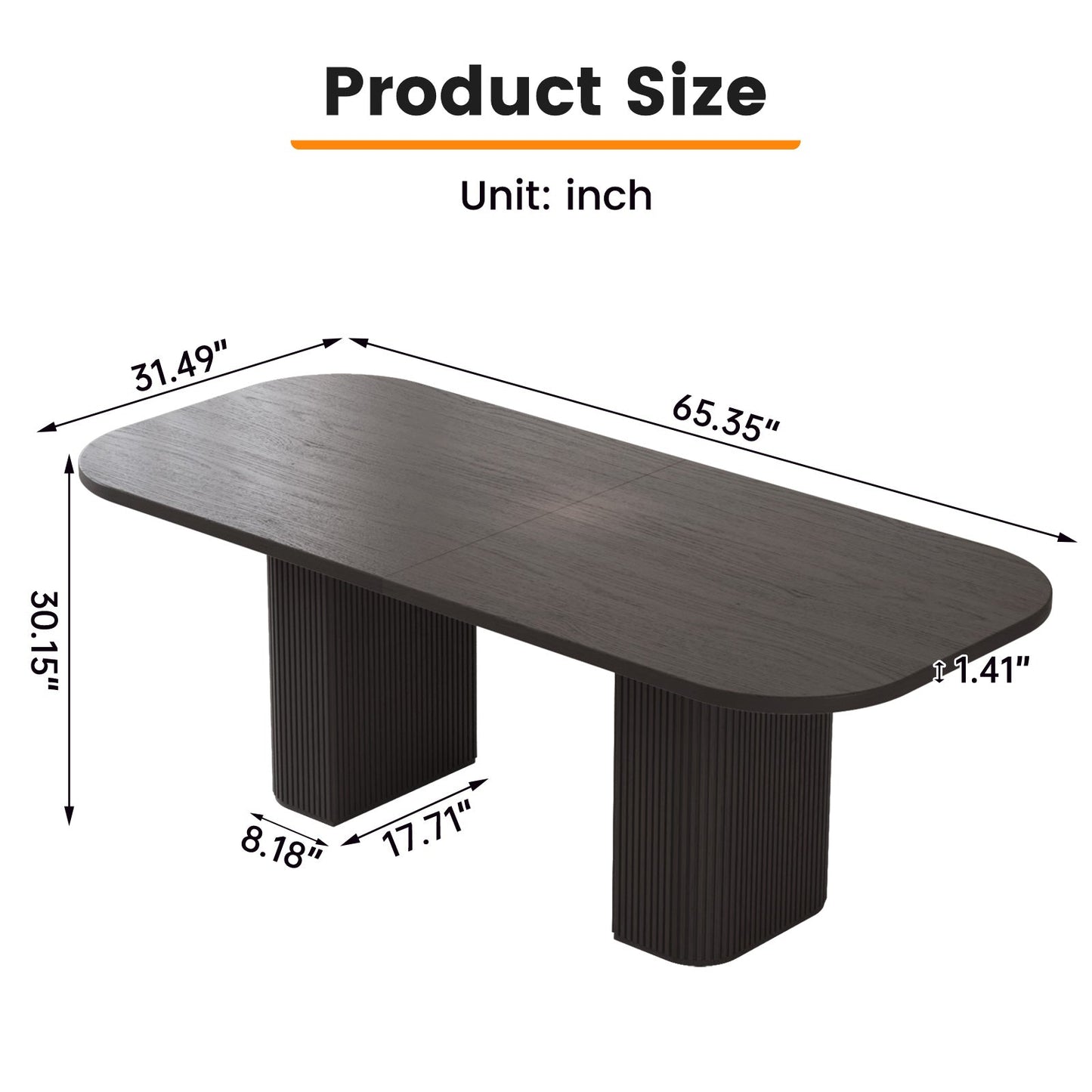 Guyii 65" Rectangular Farmhouse Dining Table for 4–6, Large Black Kitchen Table for Dining Room, Living Room