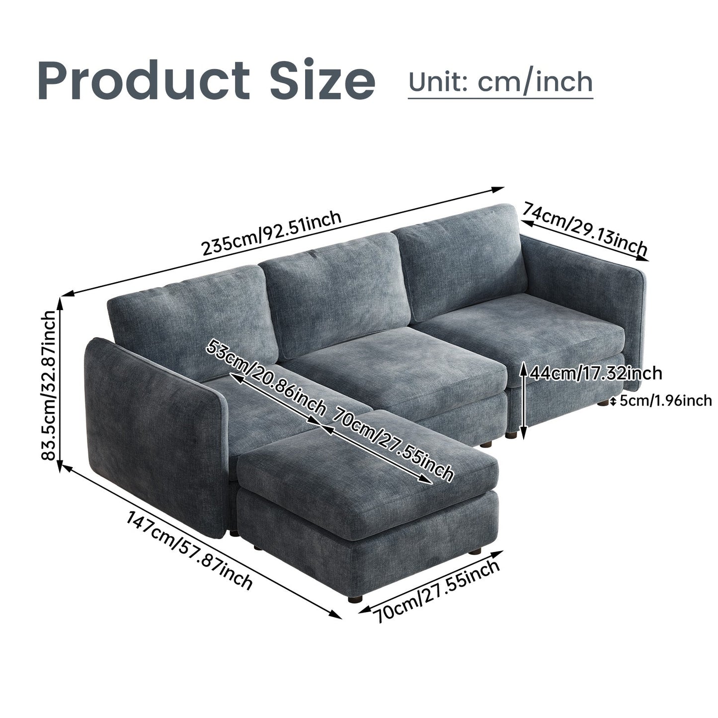 Guyii  Oversized U-Shaped Modular Sectional Sofa with Storage Ottomans, 5-9 Seater  Couch for Living Room, Blue Fabric, Easy Assembly