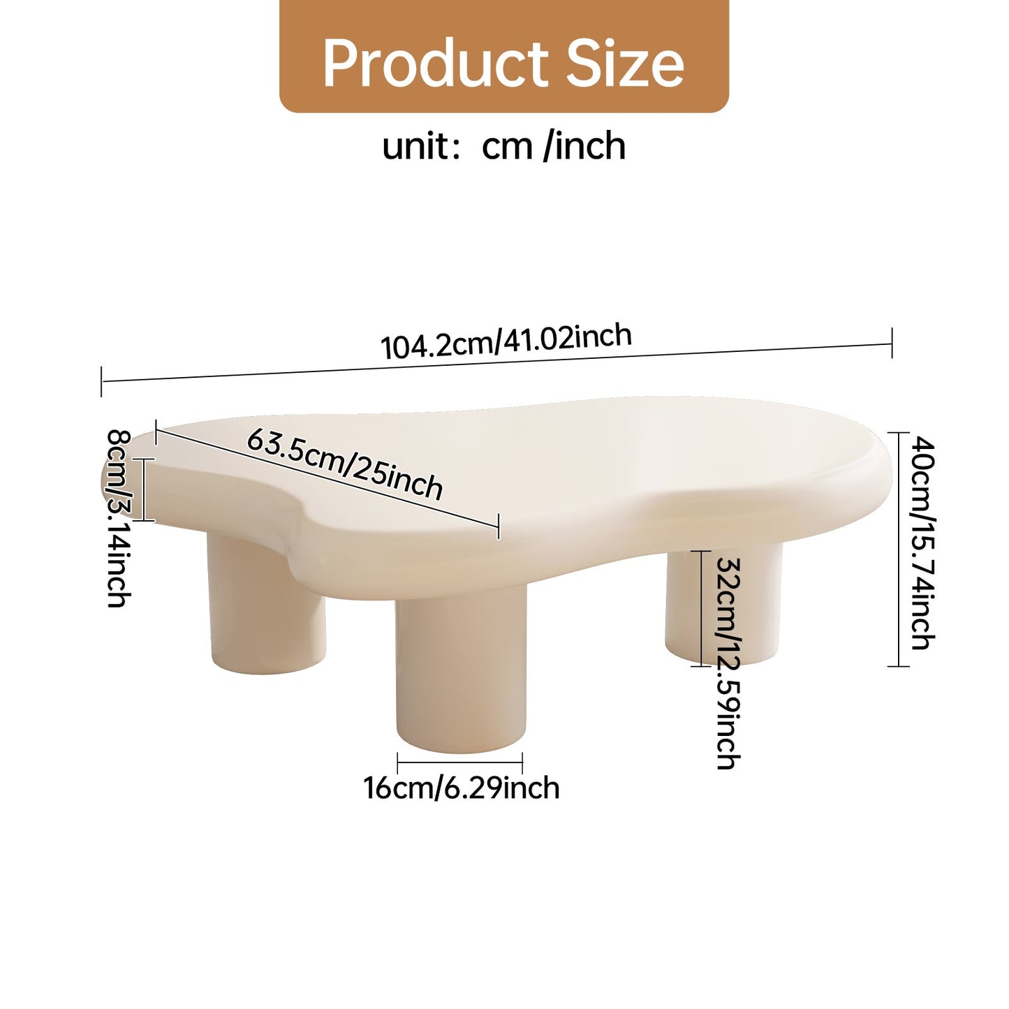 Guyii Cloud Coffee Table – Modern White Irregular Centre Table with 3 Legs, Rounded Edge Living Room Tea Table | Q1522-UK