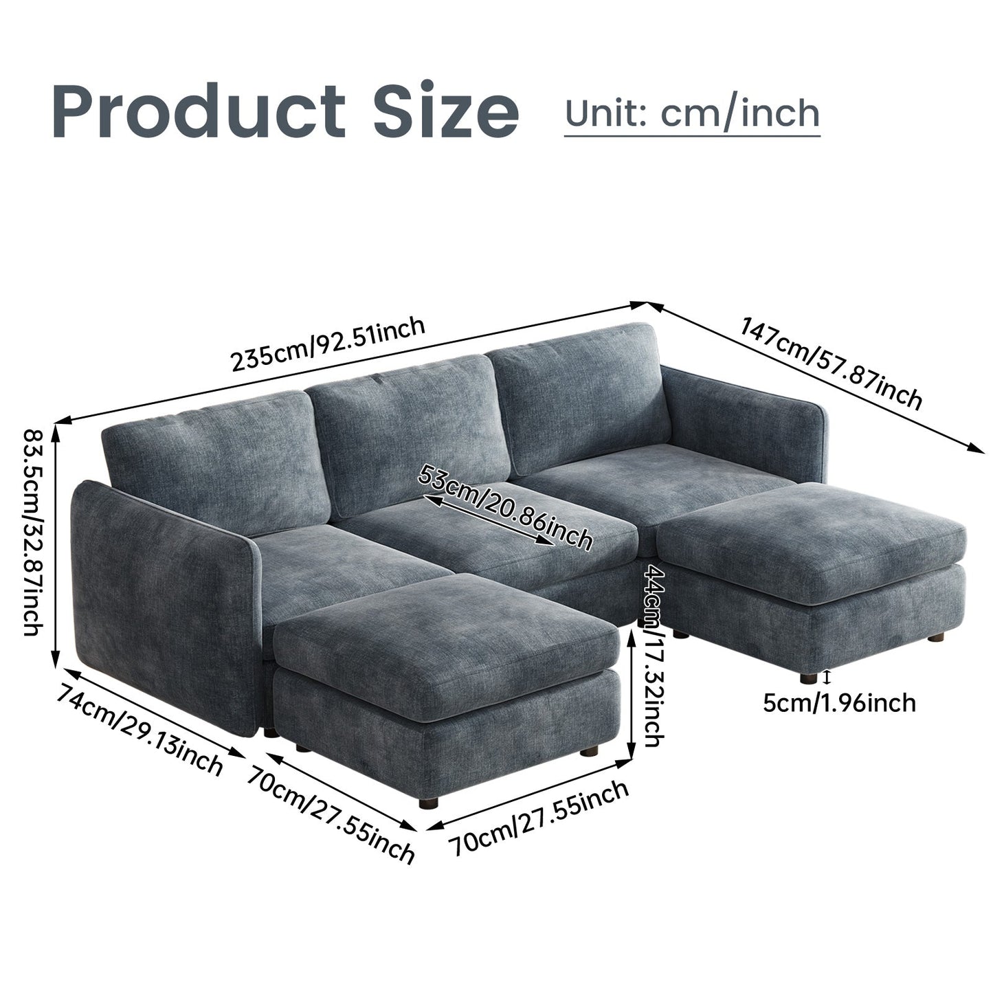 Guyii  Oversized U-Shaped Modular Sectional Sofa with Storage Ottomans, 5-9 Seater  Couch for Living Room, Blue Fabric, Easy Assembly