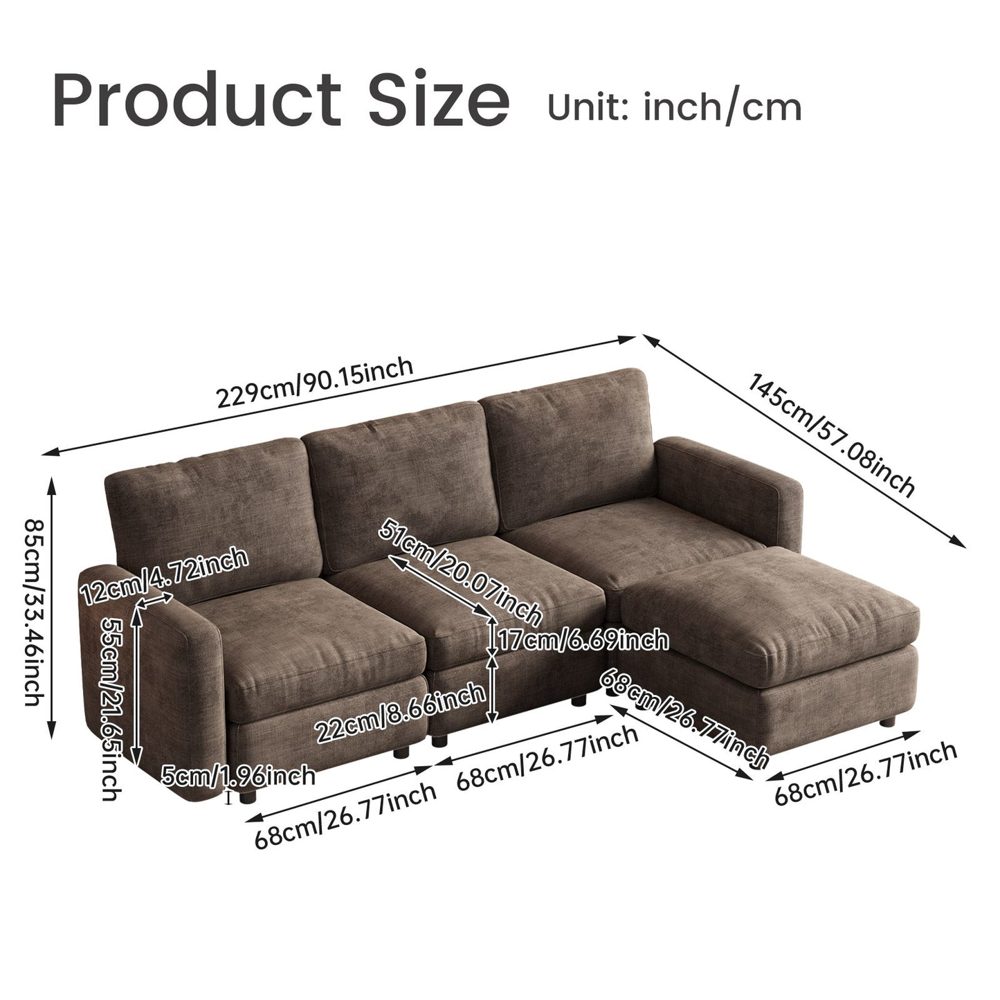 Guyii Oversized Modular Sectional Sofa, Dark Brown 4-9 Seater U-Shaped Convertible Couch with Storage Ottomans, Fabric, Easy Assembly