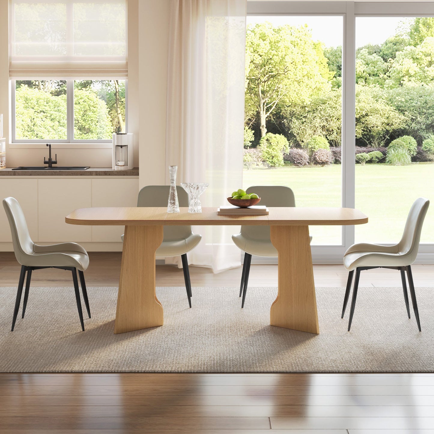 Guyii 70.8" Rectangular Dining Table Set with 4-8 Upholstered Chairs, Modern Farmhouse Kitchen & Dining Room Table for 4-8 People
