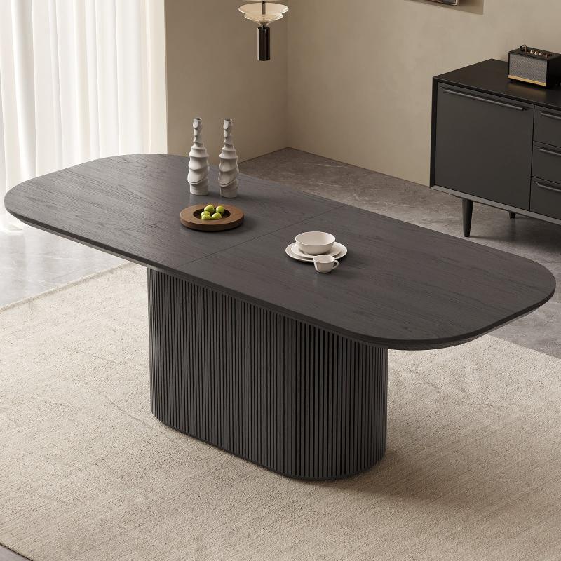 Guyii 63"-86" Black Oval Dining Table, Modern Kitchen Table for Dining Room