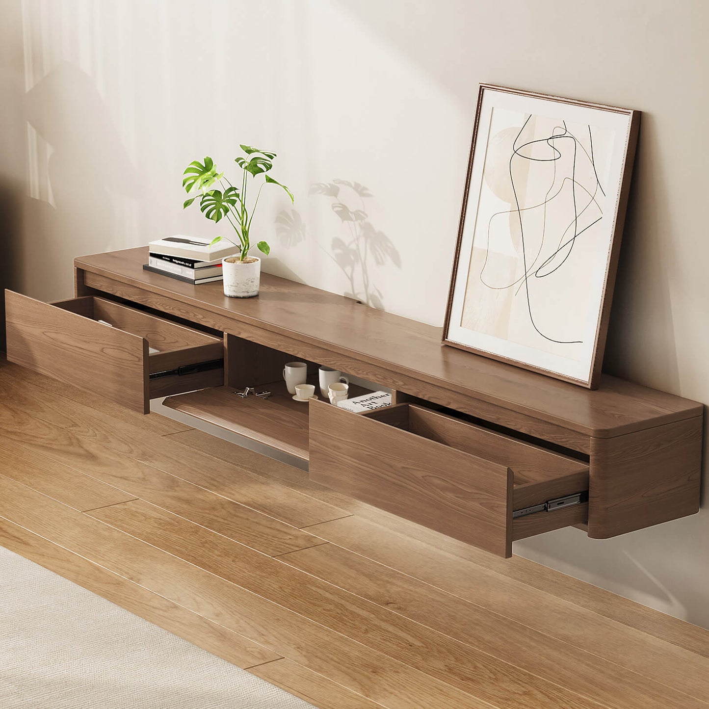 Guyii Best Floating TV Stand - Walnut Finish | Wall-Mounted TV Cabinet