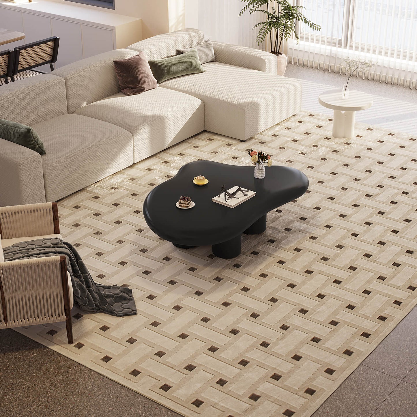 Guyii 46.06" Black Cloud Coffee Table, Cute Modern Coffee Table with 4-Leg Design