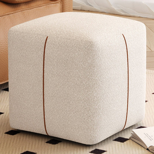 Guyii Beige Square Stool – Modern Upholstered Low Ottoman for Bedroom, Living Room, Entryway