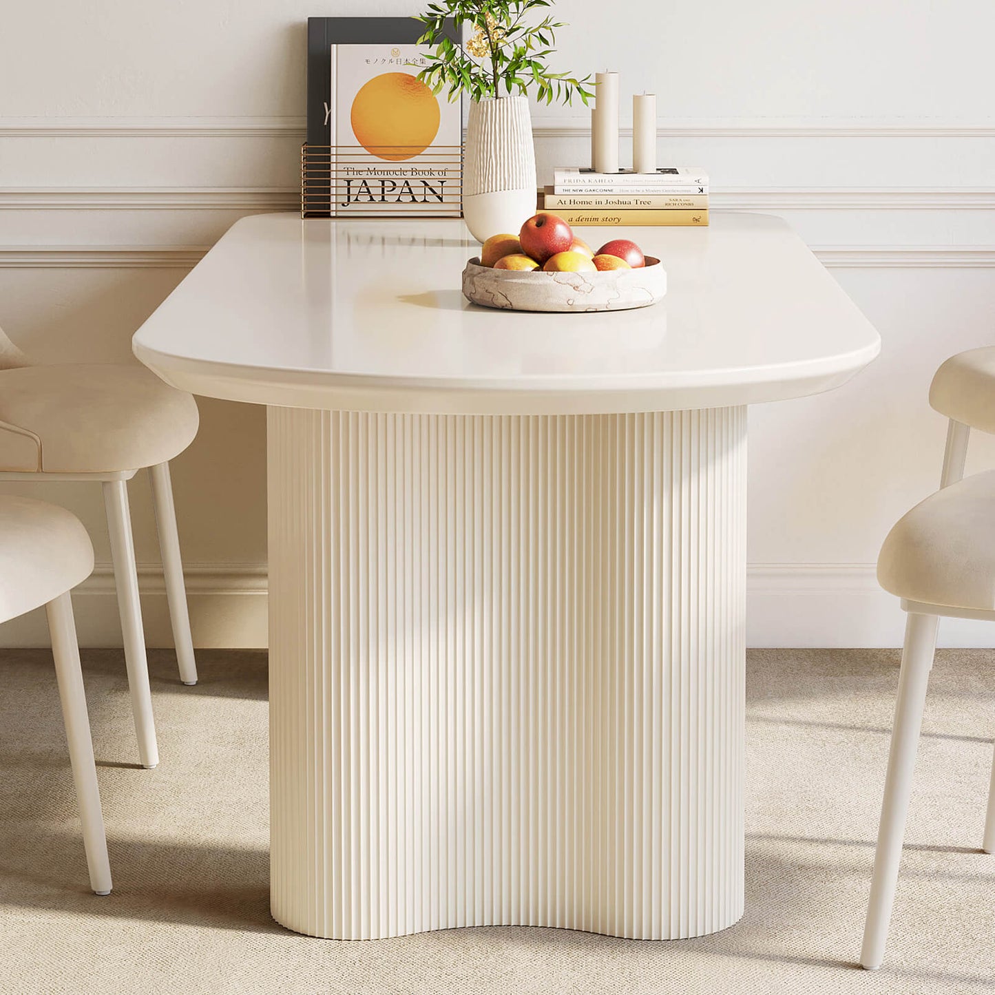 Guyii 62.99" White Dining Table Set with 4 Chairs, Modern Kitchen Table Set