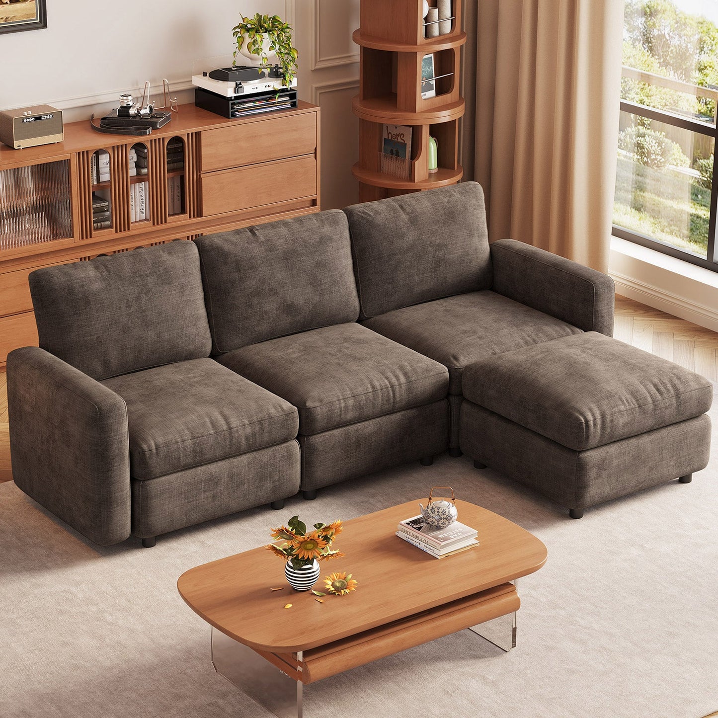 Guyii Oversized Modular Sectional Sofa, Dark Brown 4-9 Seater U-Shaped Convertible Couch with Storage Ottomans, Fabric, Easy Assembly