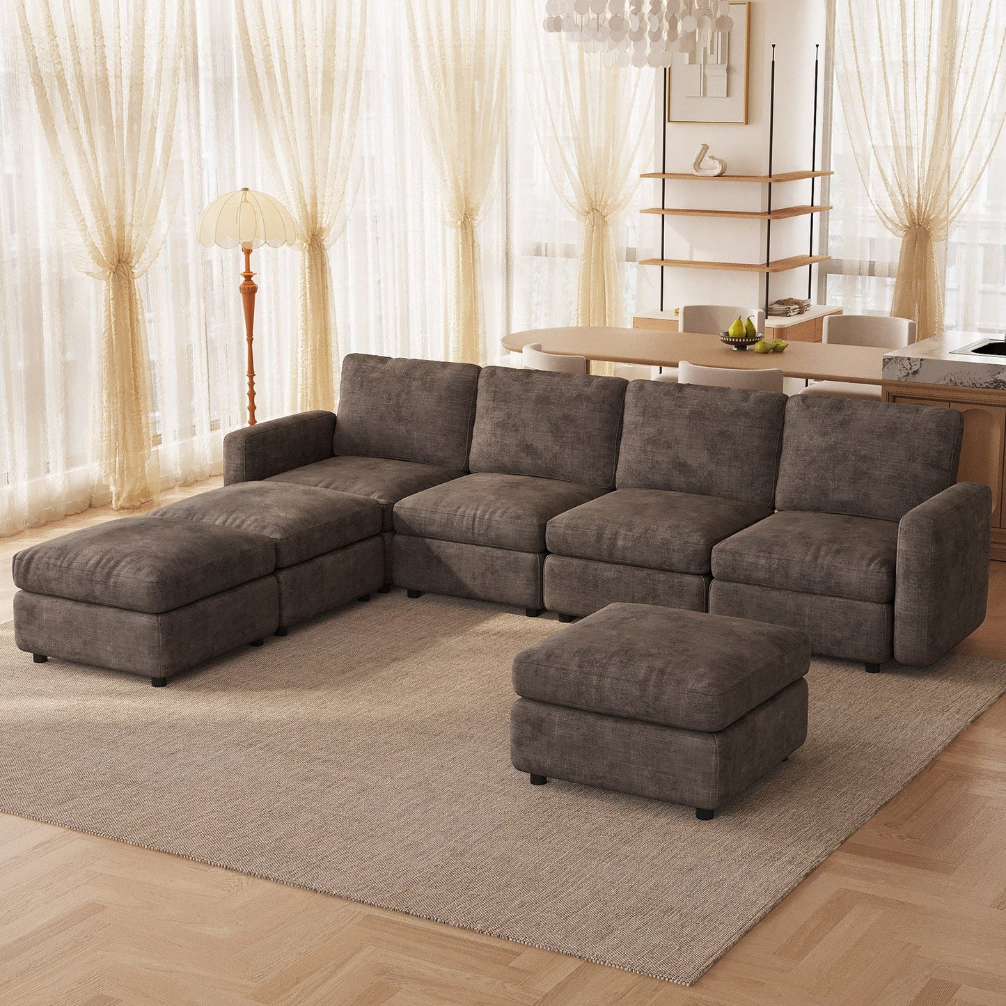 Guyii Oversized Modular Sectional Sofa, Dark Brown 4-9 Seater U-Shaped Convertible Couch with Storage Ottomans, Fabric, Easy Assembly