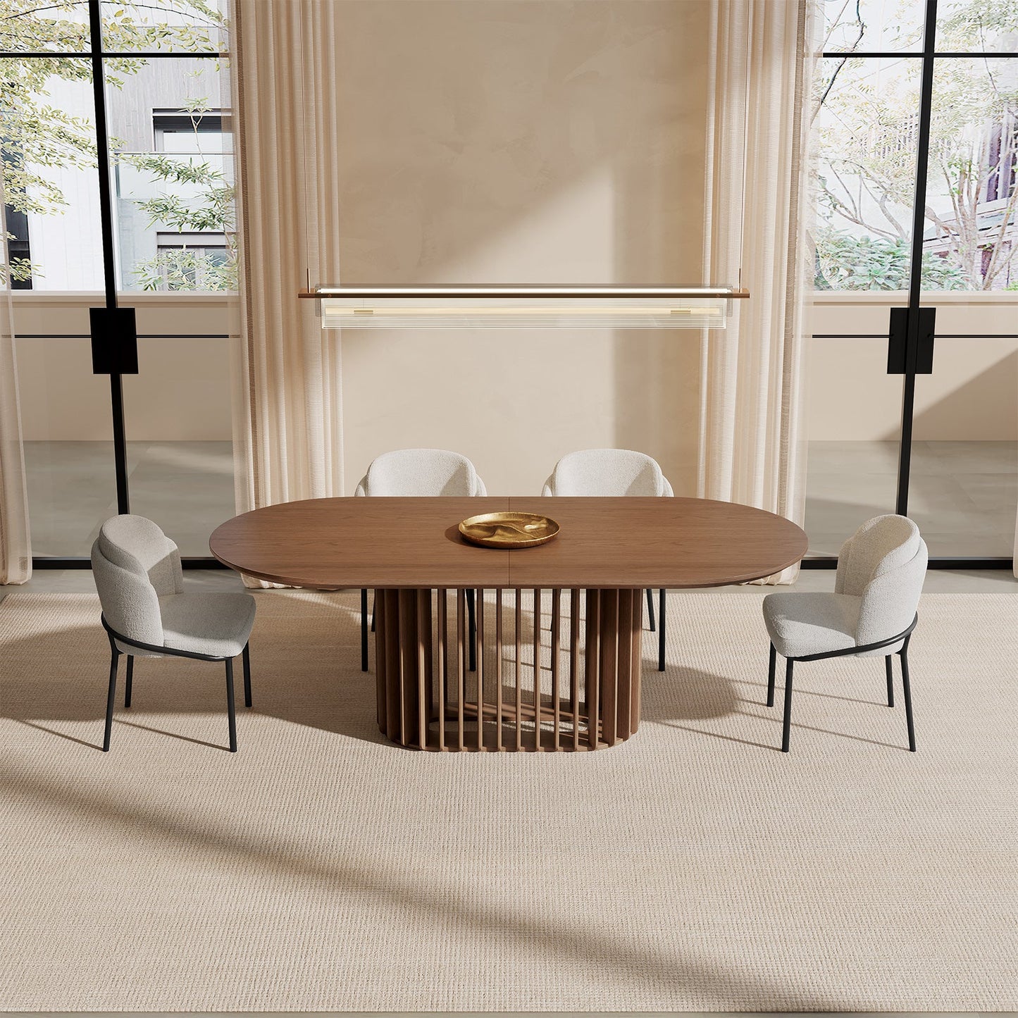 GUYII Modern Farmhouse Large Dining Set, Mid-Century Table & 4-8 Comfortable Chairs
