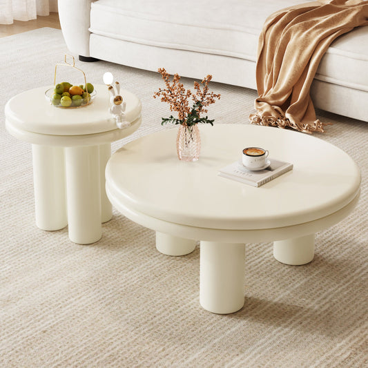 Guyii Modern Nesting Coffee Table, Round Coffee Table Set
