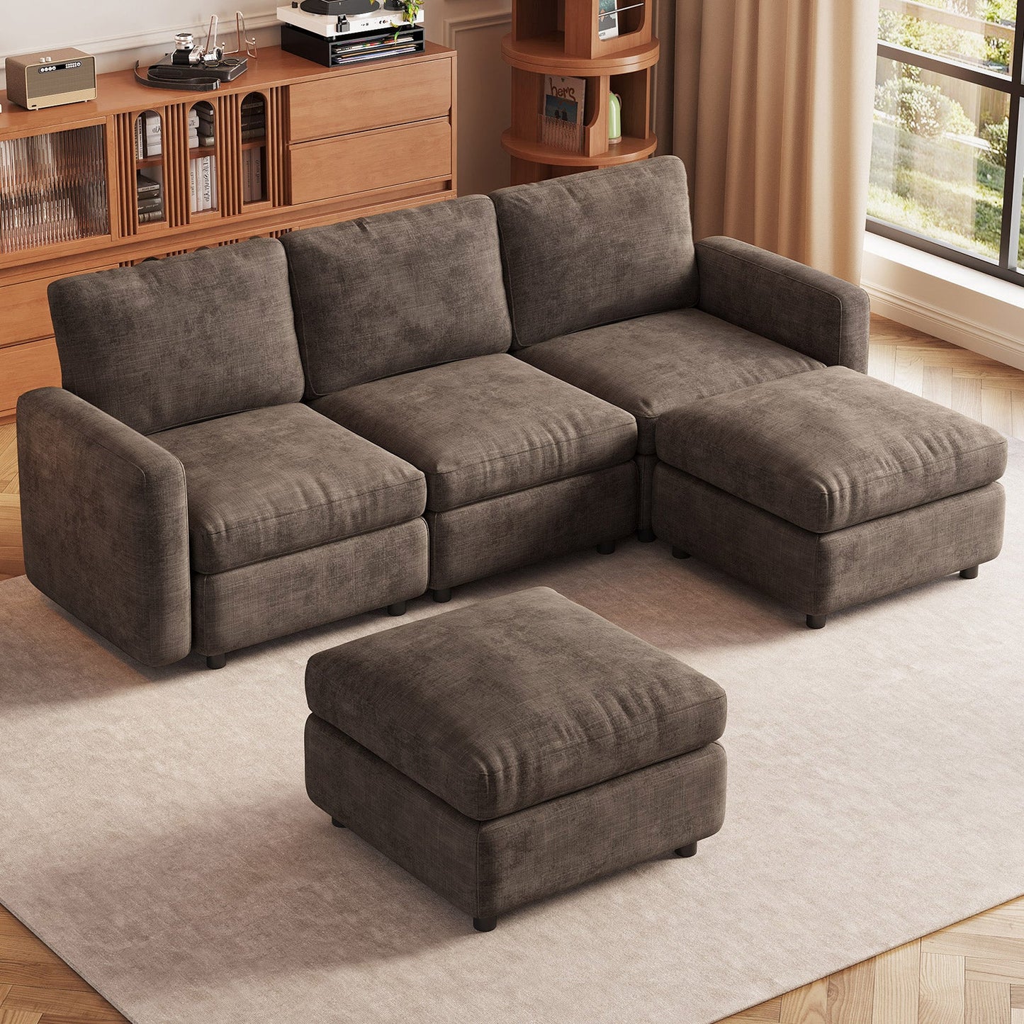 Guyii Oversized Modular Sectional Sofa, Dark Brown 4-9 Seater U-Shaped Convertible Couch with Storage Ottomans, Fabric, Easy Assembly