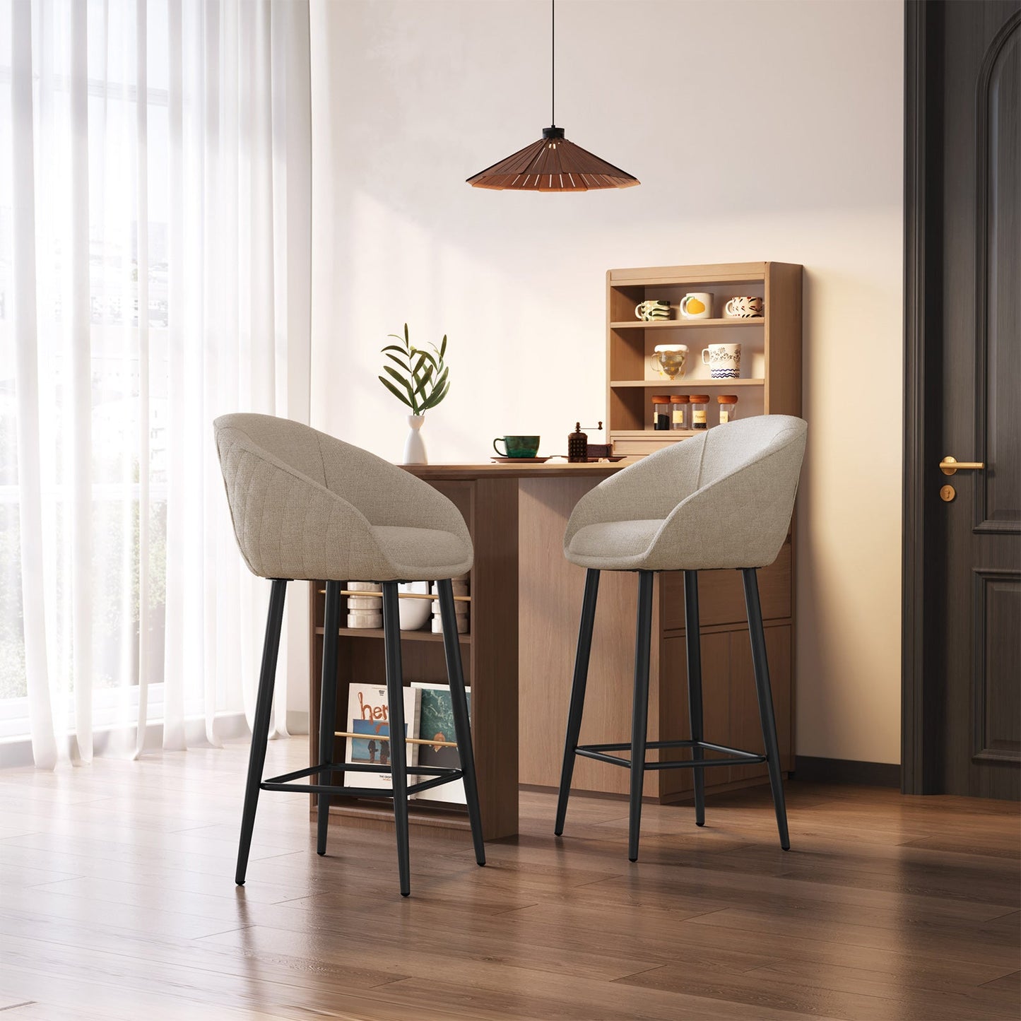 Guyii 2-Pack Counter Stools Set, 35.43" H Linen Fabric Bar Chairs