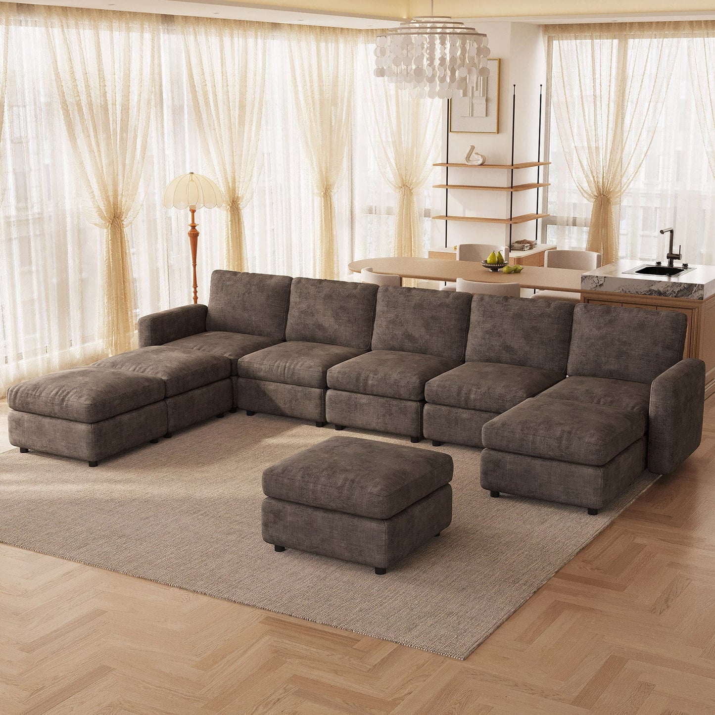 Guyii Oversized Modular Sectional Sofa, Dark Brown 4-9 Seater U-Shaped Convertible Couch with Storage Ottomans, Fabric, Easy Assembly