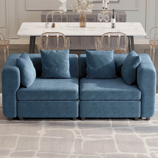 Guyii Blue Velvet Sectional Loveseat Sofa, Modern Oversized 2-Seat Couch with 2-Pillows