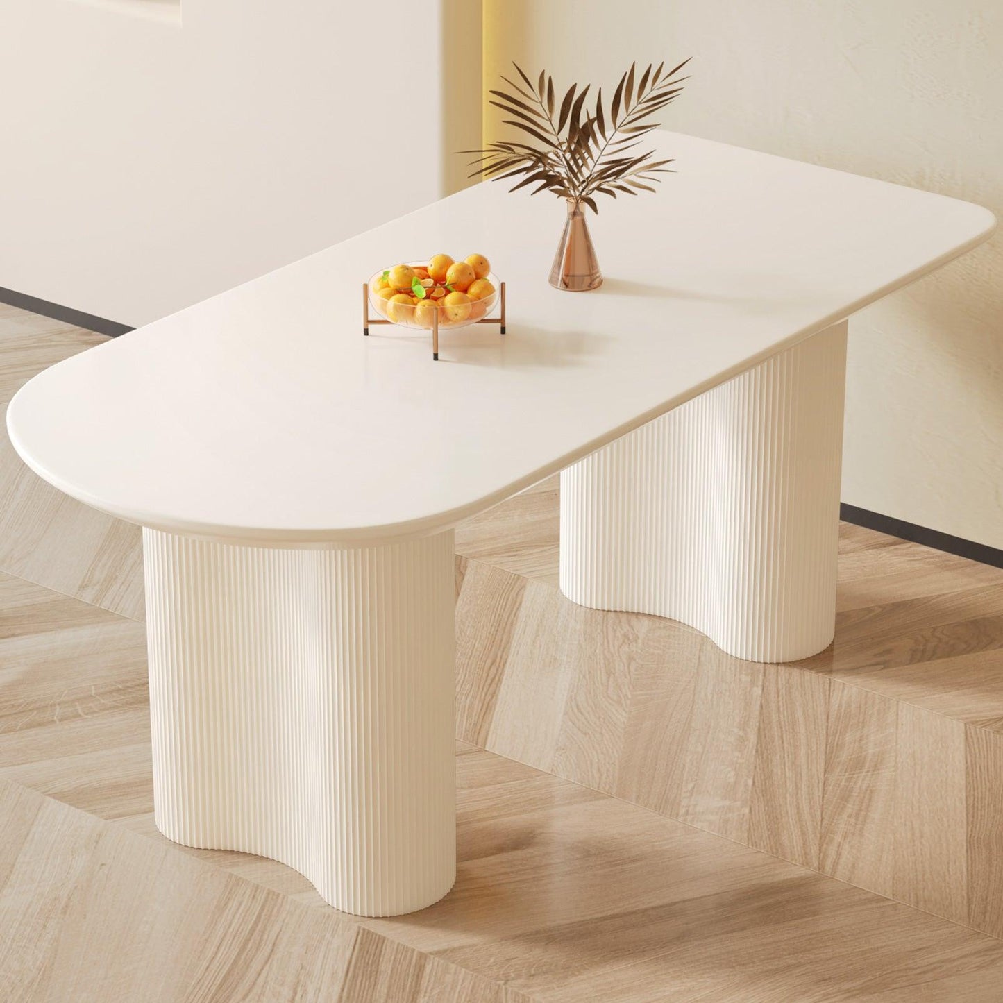 Guyii 55"-70" White Dining Table, Modern Kitchen Table for Dining Room